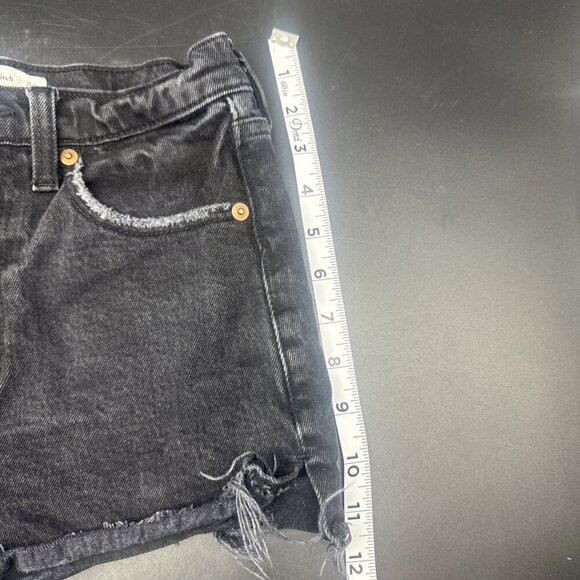 Abercrombie & Fitch Black Mom Short High Rise Distressed Raw Hem Denim Shorts 00 - Picture 8 of 10